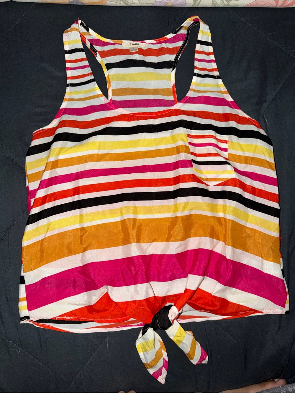 Striped Tie-Front Racerback Tank Top - Multicolor